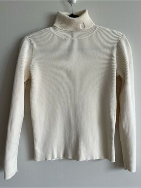 Lauren Ralph Lauren Ribbed Turtleneck Sweater Buttery Cream Monogram Coastal S